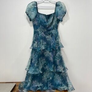 Lulu's Teal Floral Tiered Midi Dress